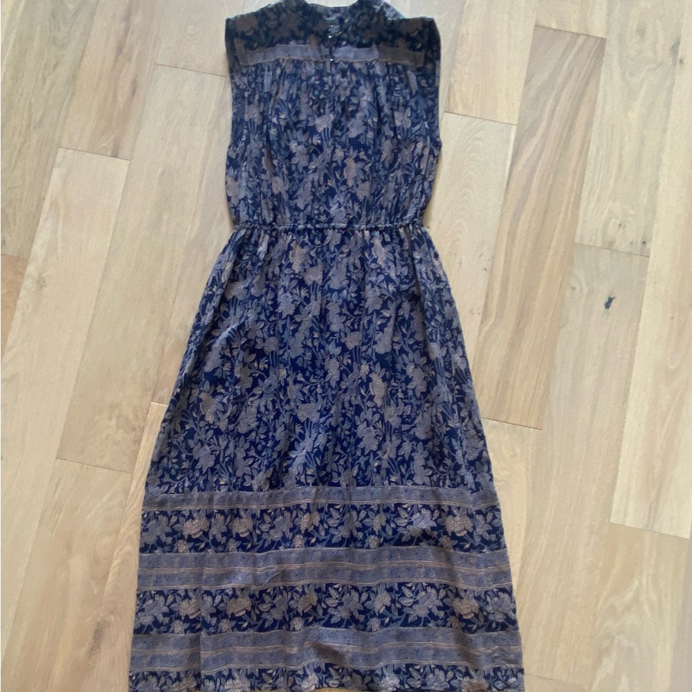 Lucky Brand Navy and Beige Floral Midi Dress
